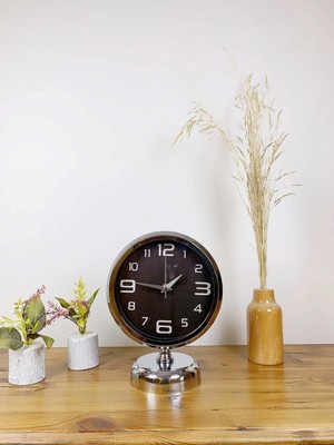 Mey İthalat Mey Ithalat® Krom Metal Tasarım Masa Saati 25×20 cm