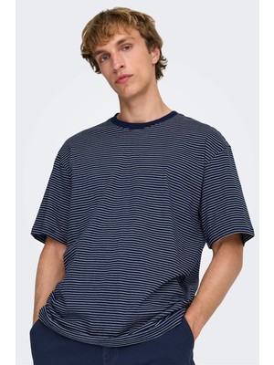 Only & Sons Onsfred Pamuklu Relaxed Fit Çizgili Bisiklet Yaka T Shirt Erkek T Shirt 22036384