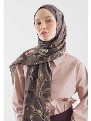 Fresh Flower Raın Desenli Pamuk Viskon Şal Füme