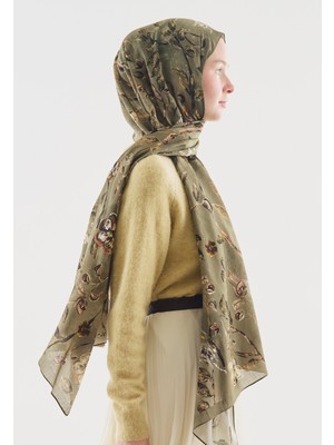 Fresh Flower Raın Desenli Pamuk Viskon Şal Çağla