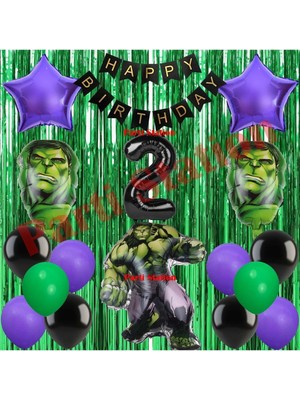 Parti Station Avengers Hulk 2 Yaş Balon Set Hulk Konsept Perdeli Doğum Günü Parti Balon Set