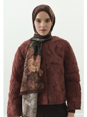 Fresh Soft Hıbıscus Desenli Pamuk Viskon Şal Bordo
