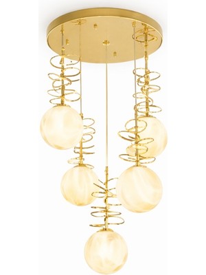 Noya Lighting Modern Avize Modelleri - LED Avize - 5 Sarkıtlı Ledli Avize - Lüks Salon Avizesi 50CM