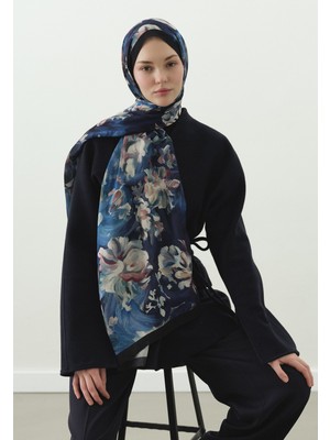 Fresh Jane Desenli Pamuk Viskon Şal Gece Mavisi