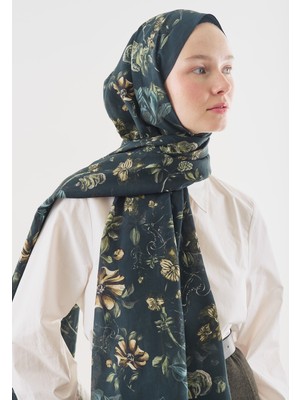 Fresh Gısele Desenli Pamuk Viskon Şal Koyu Yeşil