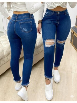 Mareandpanda Kadın Yüksek Bel Yırtık Detaylı Skinny Kot Pantolon