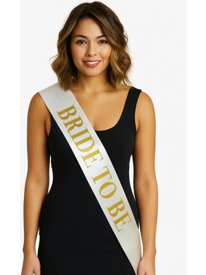 Shopwave Beyaz Saten Üzerine Kalın Altın Yazılı Bride To Be Kuşağı 10 cm Genişlik (5047)