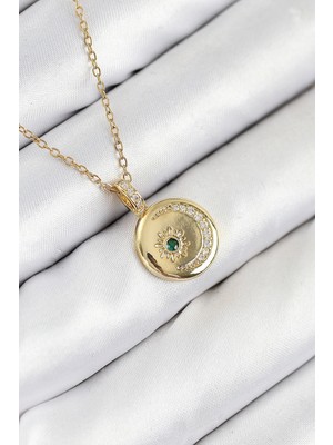 Shopwave 316L Çelik Zirkon Taşlı Ay ve Güneş Model Gold Renk Kadın Kolye