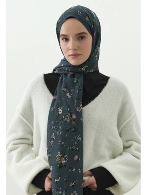 Fresh Tıny Blooms Desenli Pamuk Viskon Şal Kot Mavi