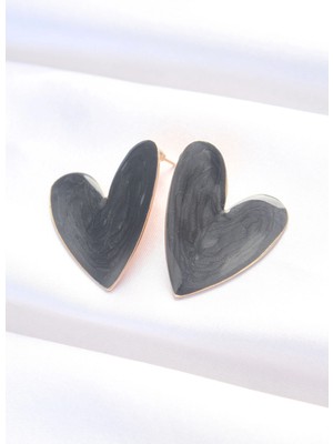 Mey İthalat Mey Ithalat® Siyah Renk Mineli Kalp Küpe