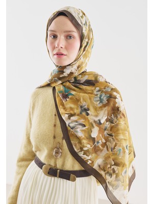 Fresh Jane Desenli Pamuk Viskon Şal Yağ Yeşili