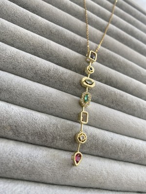 Pink 7 Element Renkli Taşlı Çelik Kolye