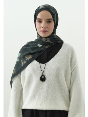Fresh Fall Breeze Desenli Pamuk Viskon Şal Derin Yeşil