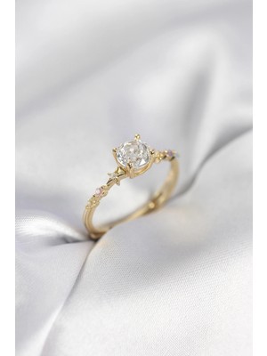 Mey İthalat Mey Ithalat® Tek Taş Model Zirkon Taşlı Gold Renk Kadın Yüzük