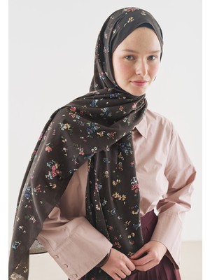 Fresh Tıny Blooms Desenli Pamuk Viskon Şal Acı Kahve