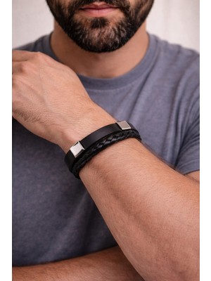 Herşey Nota Steel Block Hakiki Deri Erkek Bileklik – Siyah – Çelik Mıknatıslı KILITLI50-552