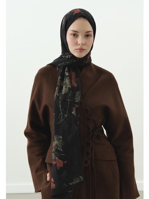 Fresh Fall Breeze Desenli Pamuk Viskon Şal Siyah