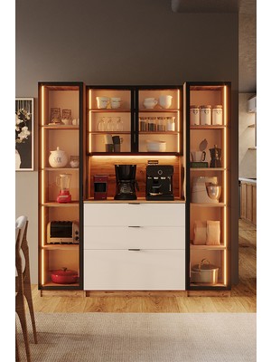 AVM Park Orea Temperli Camlı Kahve Köşesi 2 Boy Dolaplı Airfry Kiler Dolabı Çok Amaçlı