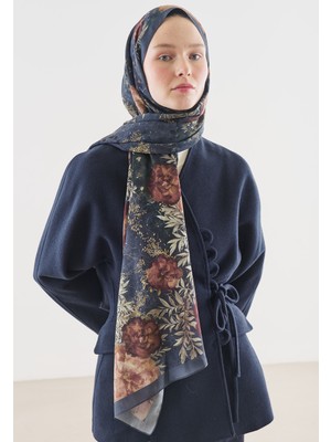 Fresh Soft Hıbıscus Desenli Pamuk Viskon Şal Indigo