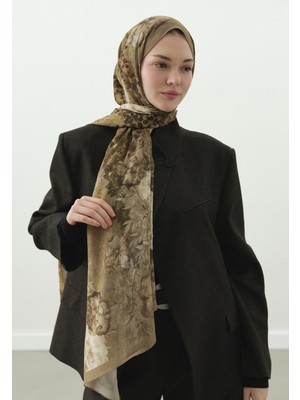 Fresh Soft Hıbıscus Desenli Pamuk Viskon Şal Çağla