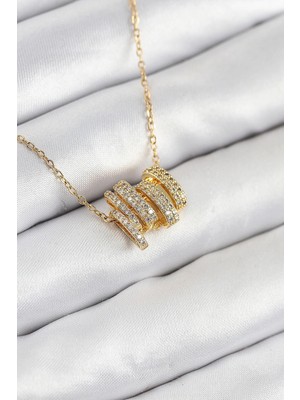 Shopwave 316L Çelik Zirkon Taşlı Sarmal Model Gold Renk Kadın Kolye