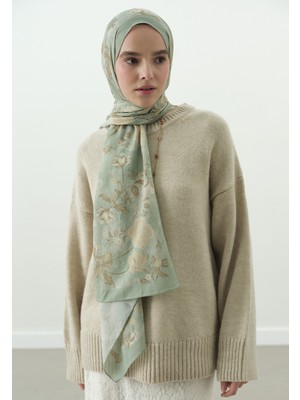Fresh Reverıe Desenli Pamuk Viskon Şal Mint Yeşili