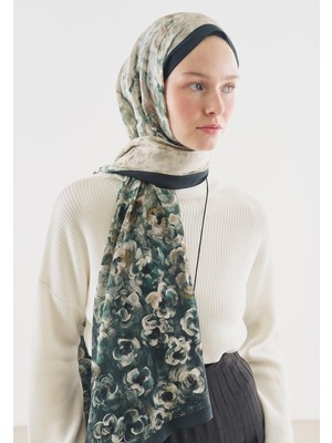 Fresh Pearlıe Desenli Pamuk Viskon Şal Koyu Yeşil