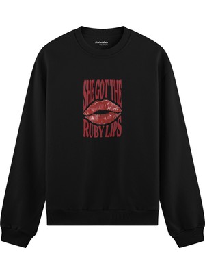 The Lucid Lab Ruby Lips Oversize Sweatshirt - Siyah