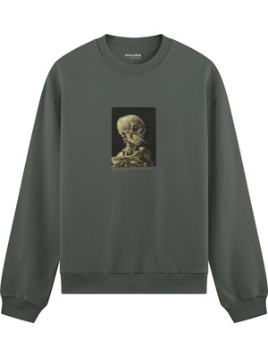 The Lucid Lab Skull Of A Skeleton With Burning Cigarette Oversize Sweatshirt - Antrasit