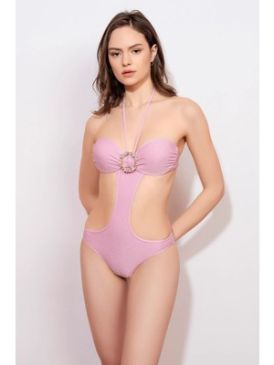 Lovekini Luna Blue Cut-Out Swimsuit With Rose Gold Crystal Pearl Embellished Buckle