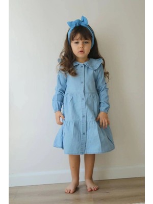 Pantulux Kız Çocuğu Denim Kıyafet Bebe Yakalı Düğmeli Tam Boy Kollu Denim KIYAFET-J3011-JLB-073
