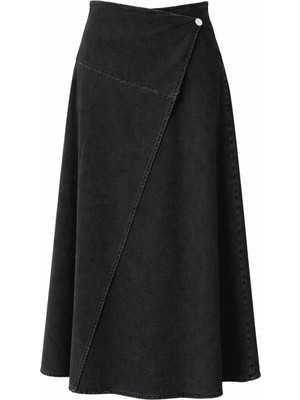 Vellichor Önü  Parçalı Kot Etek - Siyah