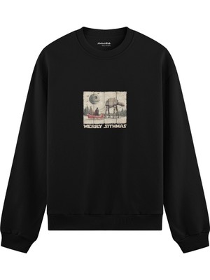 The Lucid Lab Star Wars Merry Sithmas Vintage Oversize Sweatshirt - Siyah