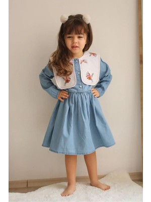 Pantulux Kız Çocuğu Denim Kıyafet Nakış Detaylı Bebe Yakalı Tam Boy Kollu Denim KIYAFET-J3013-J-068