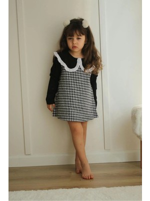 Pantulux Kız Çocuğu Kazayağı Desenli Jile Kıyafet Gömlek Dahil Şık Günlük ve Özel Gün SETI-6380-JLB-089