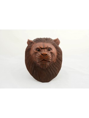 Meks Maun Ağacı El Yapımı Dekoratif Aslan Büstü