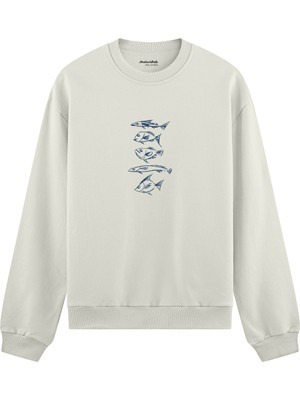 The Lucid Lab Sketches Of Fish Oversize Sweatshirt - Beyaz