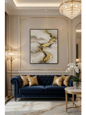 Safir Design Altın Işıltısı: Modern Soyut Tasarım Çerçeveli Tablo