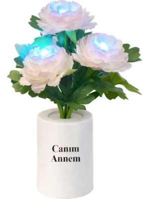 Hediye Fikri Kişiye Özel Romantizmin ve Zarafetin Işığı Pembe Şakayık Dekoratif Lamba