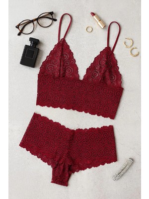 Beruflic Kadın Bordo Dantel Bralet Şort Takımı – Asil ve Sofistike Iç Giyim