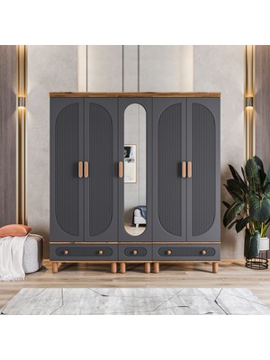 Velmo Barrel 5 Kapaklı Gardırop (Antrasit)