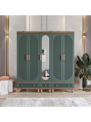 Velmo Barrel 5 Kapaklı Gardırop (Yeşil)