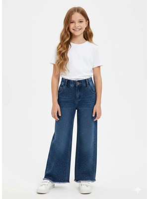 bebexy Taş Detaylı Beli Lastikli Mavi Kot Pantolon