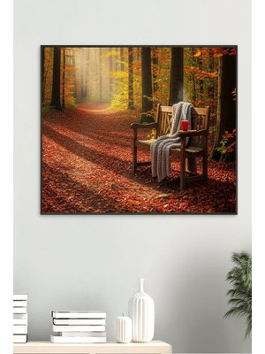 Safir Design Sonbahar Dinginliği Orman Yolu ve Bank Temalı Çerçeveli Tablo