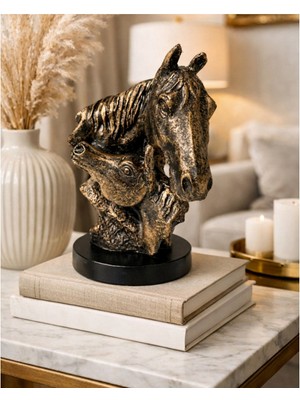 Hediye Fikri Kişiye Özel Polyester At Büstü Dekoratif Heykel 12X8 cm Bronz Görünümlü Masa Üstü At Figürü