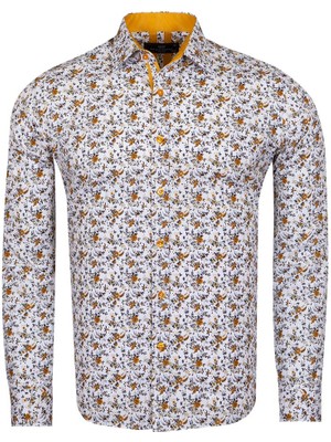 Makrom Erkek Camel Desenli Gömlek Yaka Detaylı Pamuklu Slim ve Regular Fit Uzun Kollu Gömlek