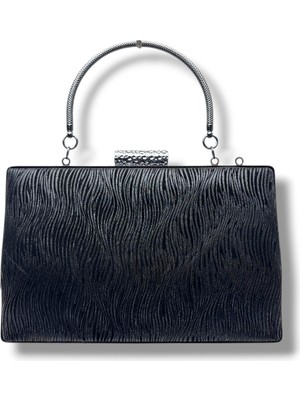 Cakgo 278-26 Dalgalı Simli Parlak Kumaş Çelik Kasa Abiye Çanta