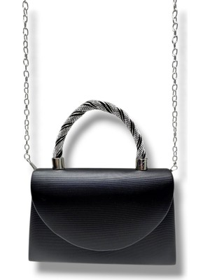 Cakgo 0413-26 Kareli Parlak Kumaş Taşlı Çelik Kasa Abiye Çanta