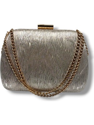 Cakgo 742-26 Dalgalı Simli Kumaş Çelik Kasa Abiye Çanta