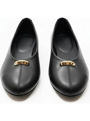 Ne&Ve Shoes Hakiki Deri Gold Aksesuar Detaylı Kadın Günlük Babet